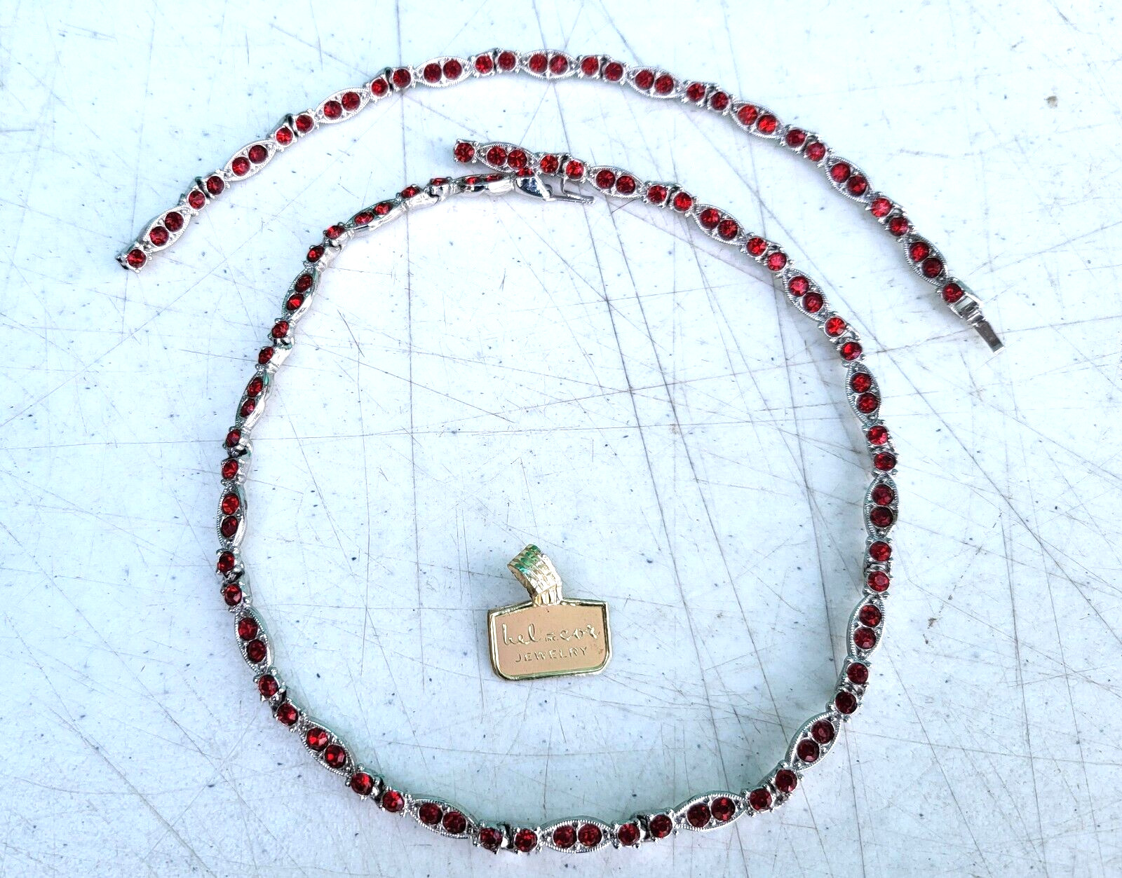 Red Rhinestone Rhodium Choker Necklace & Bracelet Set BEL-COR c1950s NOS Unused