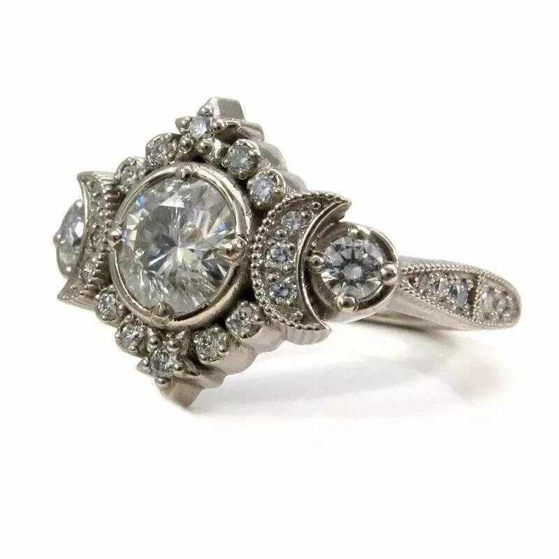 Classic Art Deco Style Round Cut Lab Created Diamond 925 Silver Ring For Her