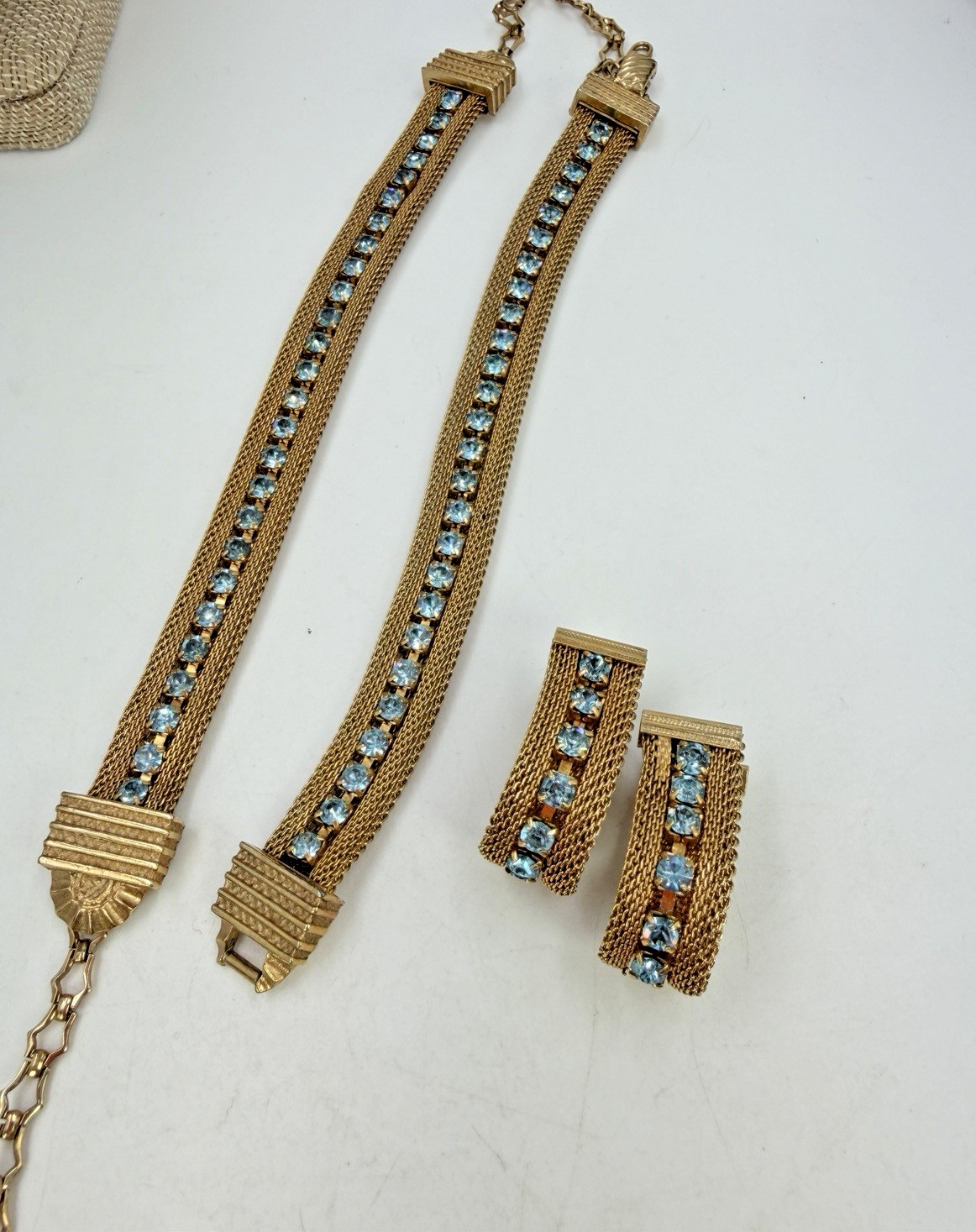 Vintage Necklace Sarah Coventry Blue Rhinestone Set Bracelet Earrings Lot PJ