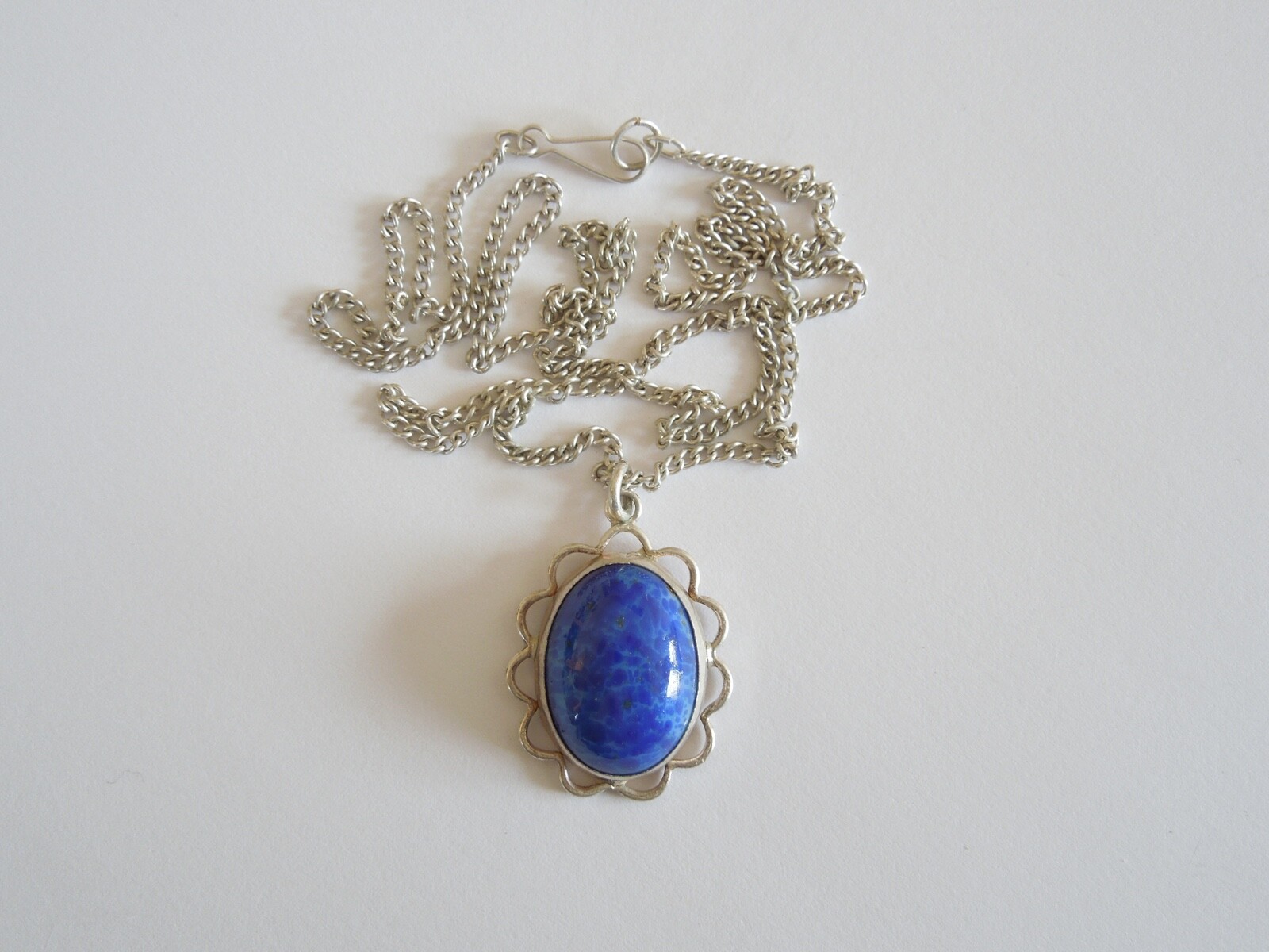 Necklace With Pendant And Blue Stone Cabochon 7.2 G/Approx 50 Cm/3.0 X 1.9 Cm