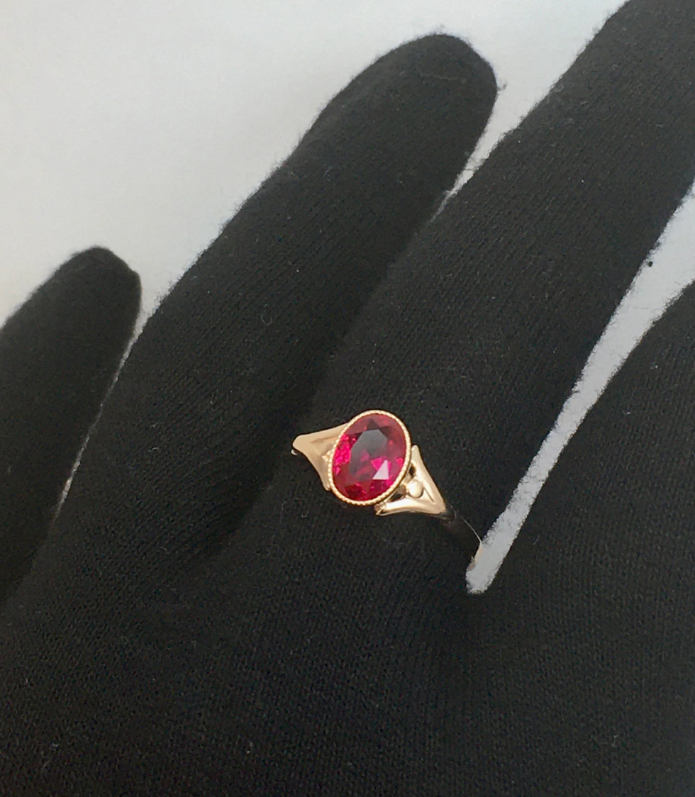 Chic Vintage Original Soviet Rose Gold 583 14k Ring With Ruby 6.5 US 1,85 g.