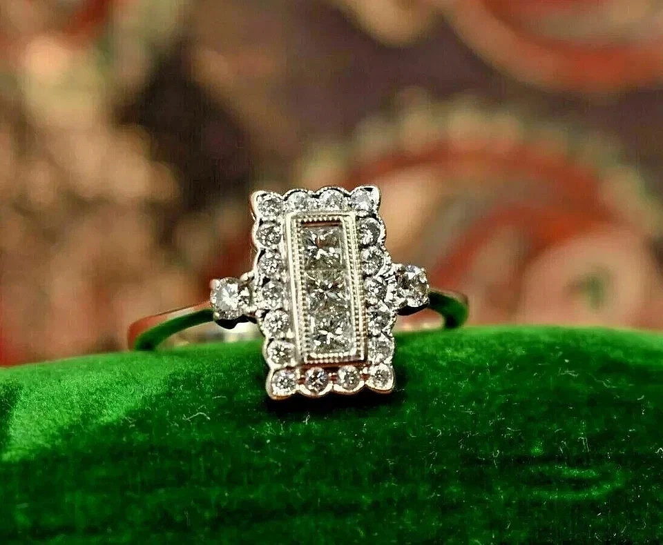 Art Deco Style Princess Lab Created Diamond Wedding Gift 14K White Gold FN Ring