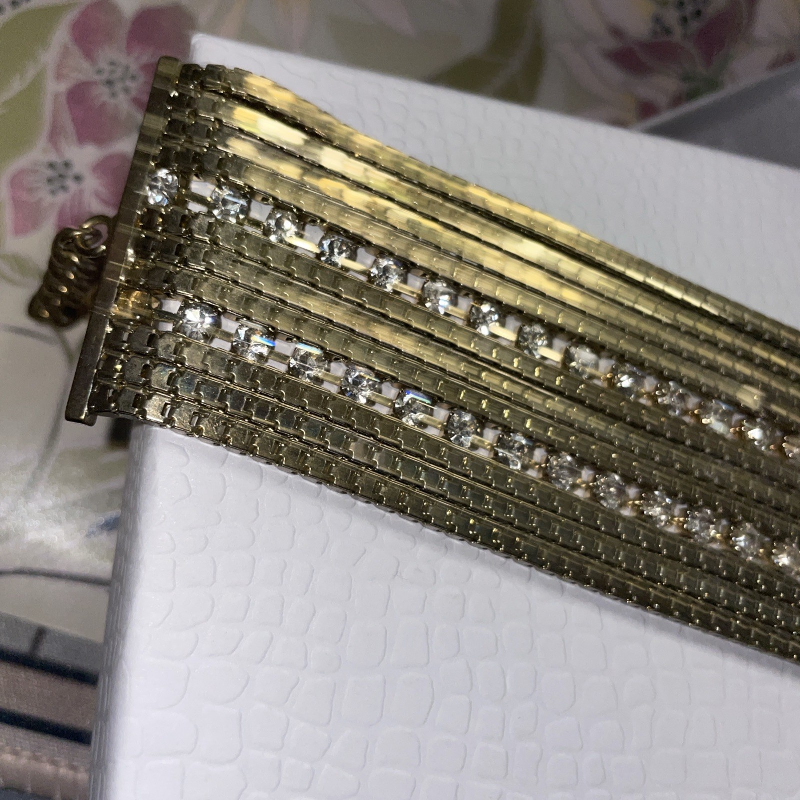 Vintage multi-row wide mesh or chain cuff bracelet