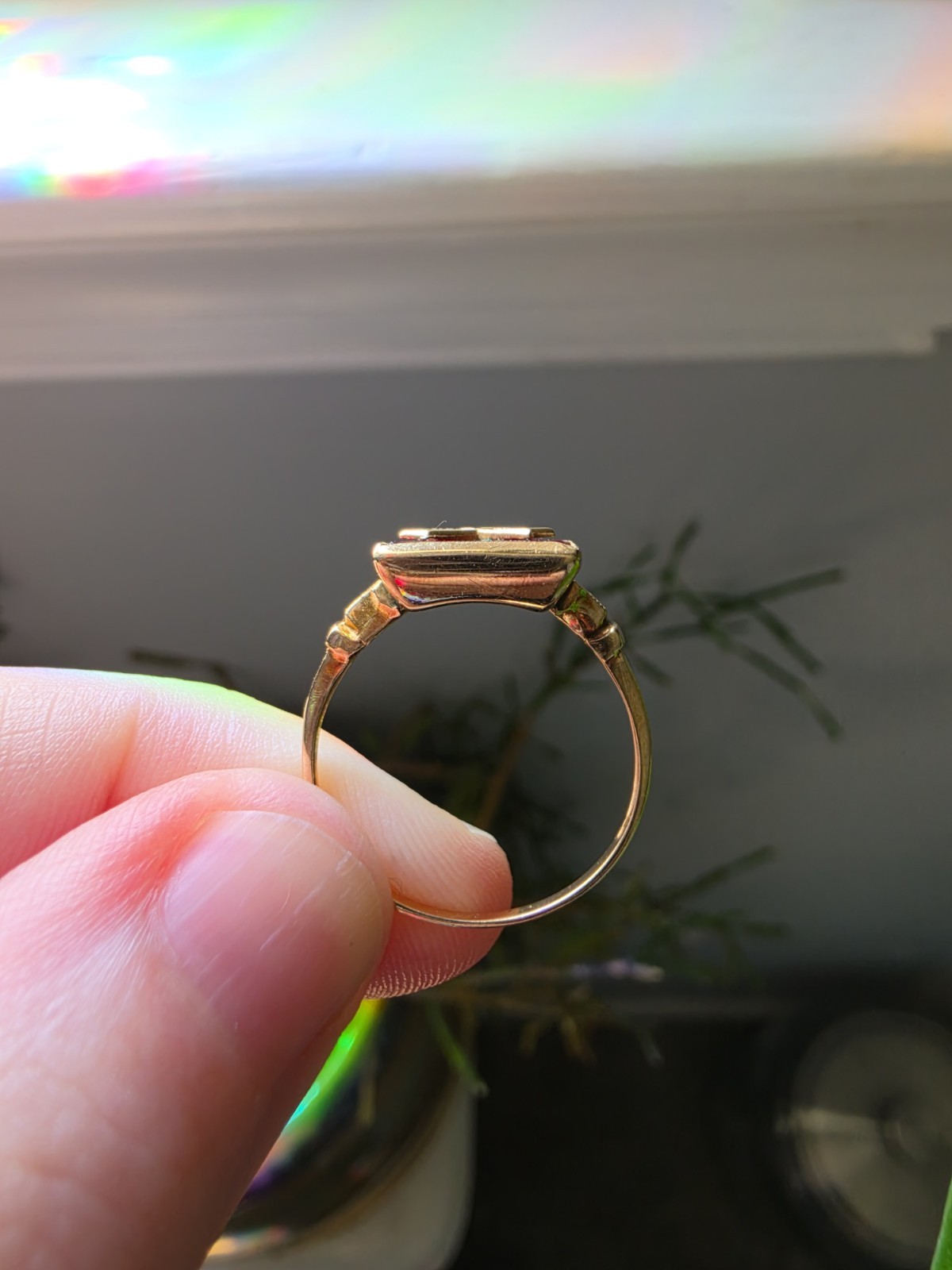 Antique 10k Yellow Gold Eastern Star Ring Size 7 With Red Stone Garnet Art Deco