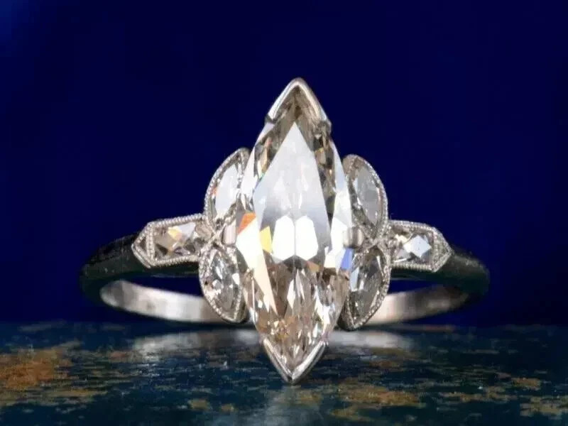 Art Deco Style 2.25Ct Lab Created Diamond Engagement 14K White Gold Finish Ring
