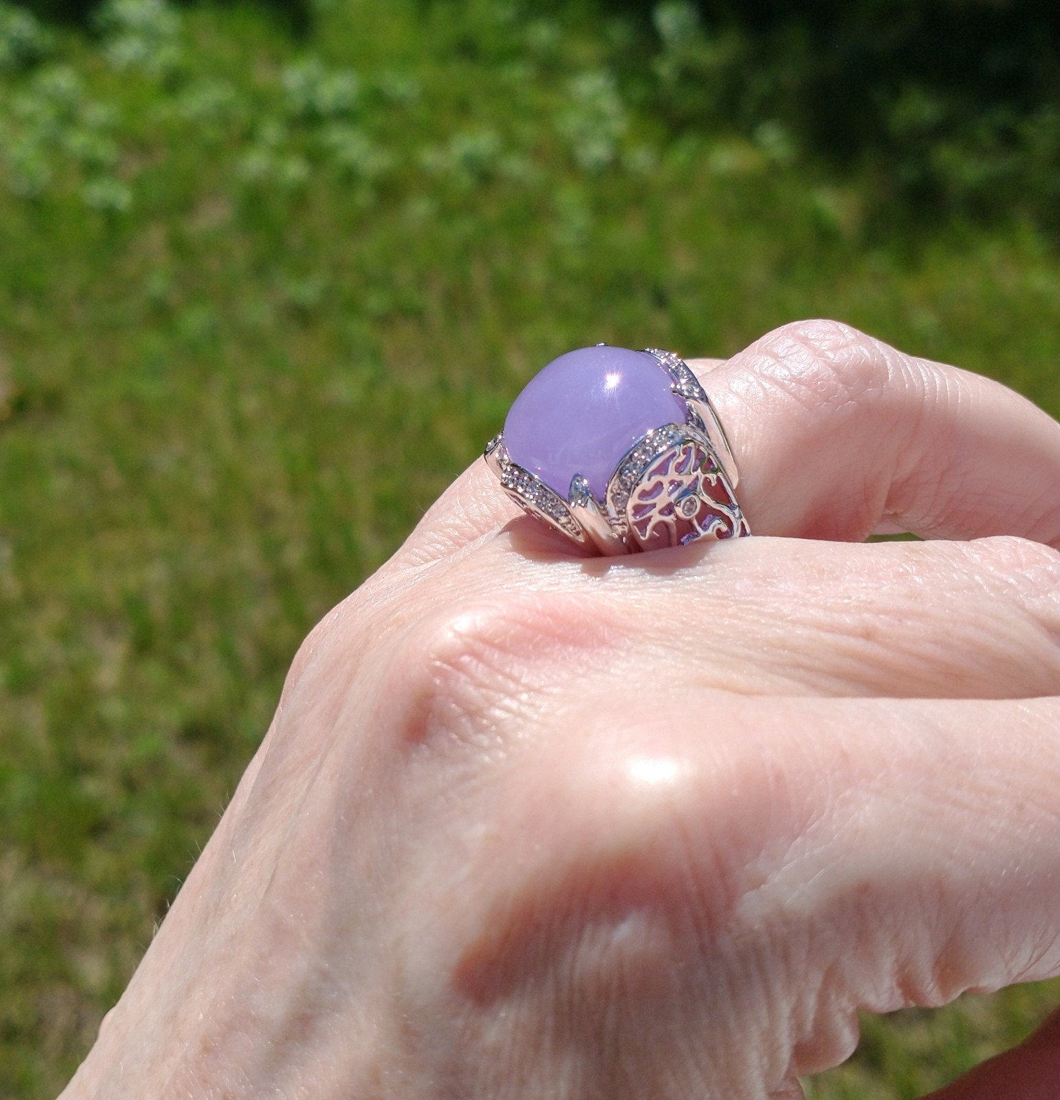 J Esposito Lavender Jade Ring 925 Sterling Silver CZ Accents Sz 8