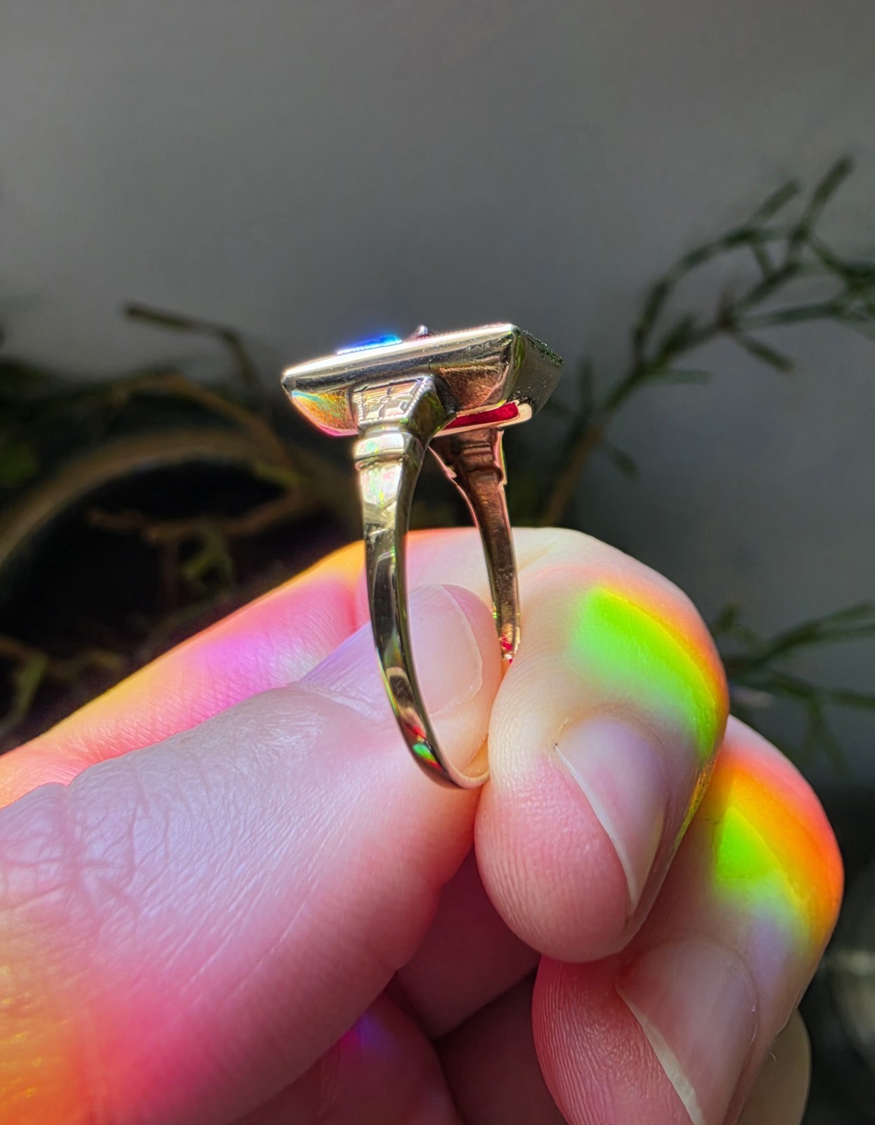 Antique 10k Yellow Gold Eastern Star Ring Size 7 With Red Stone Garnet Art Deco