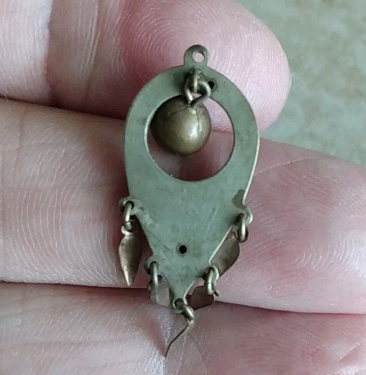 Antique Victorian Silver & Bronze Necklace Dangle Attachment Fancy Flower & Ball