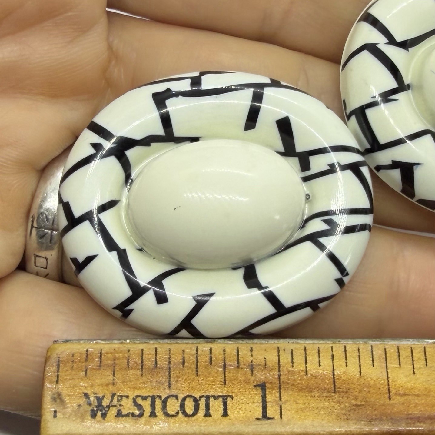 Vtg 80’s Black White Lucite Cabochon Geometric Statement Earrings Post Large Big