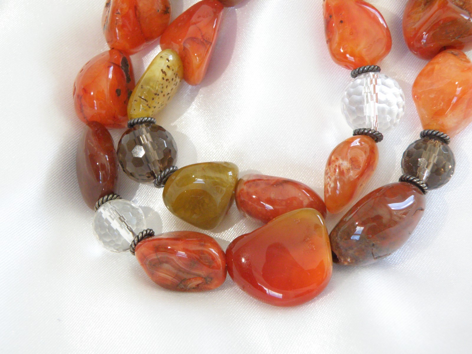 Vintage Natural Carnelian Multi Stone Bold Sterling Silver Necklace