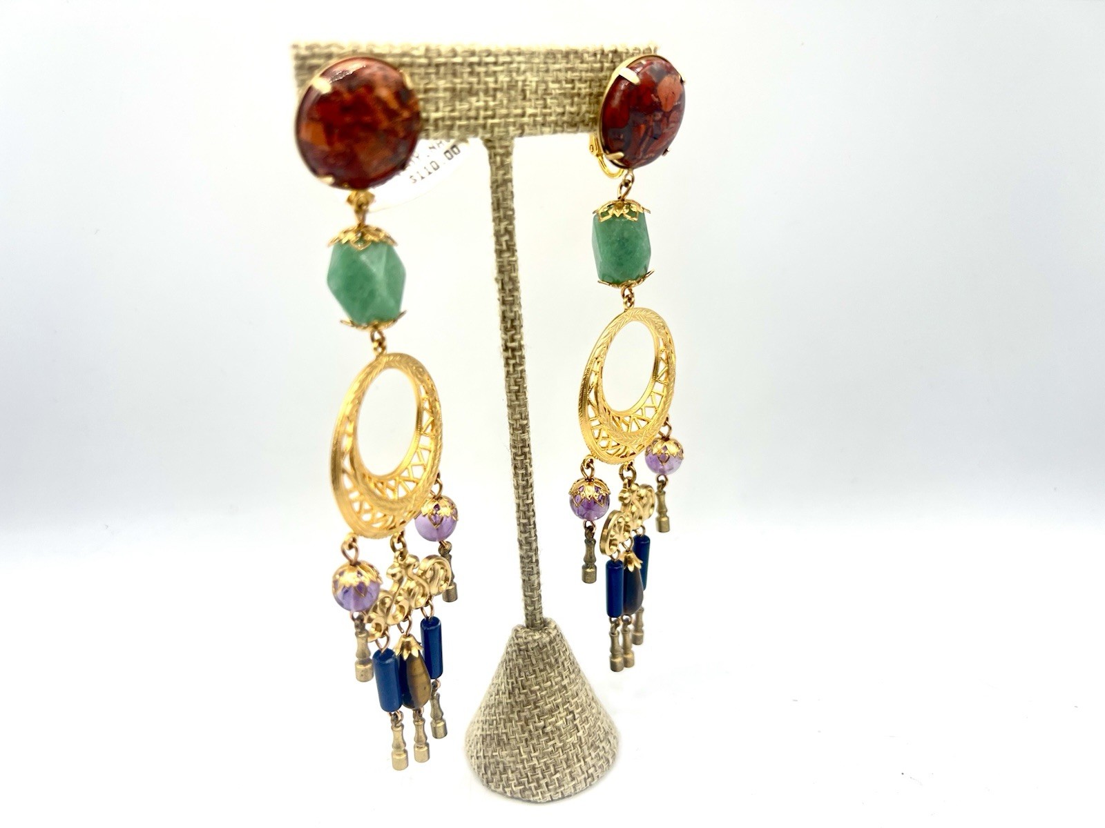 VTG Chandelier Gemstone Bead Pierced Earrings Saks Fifth Ave NOS RO-DO 1980s