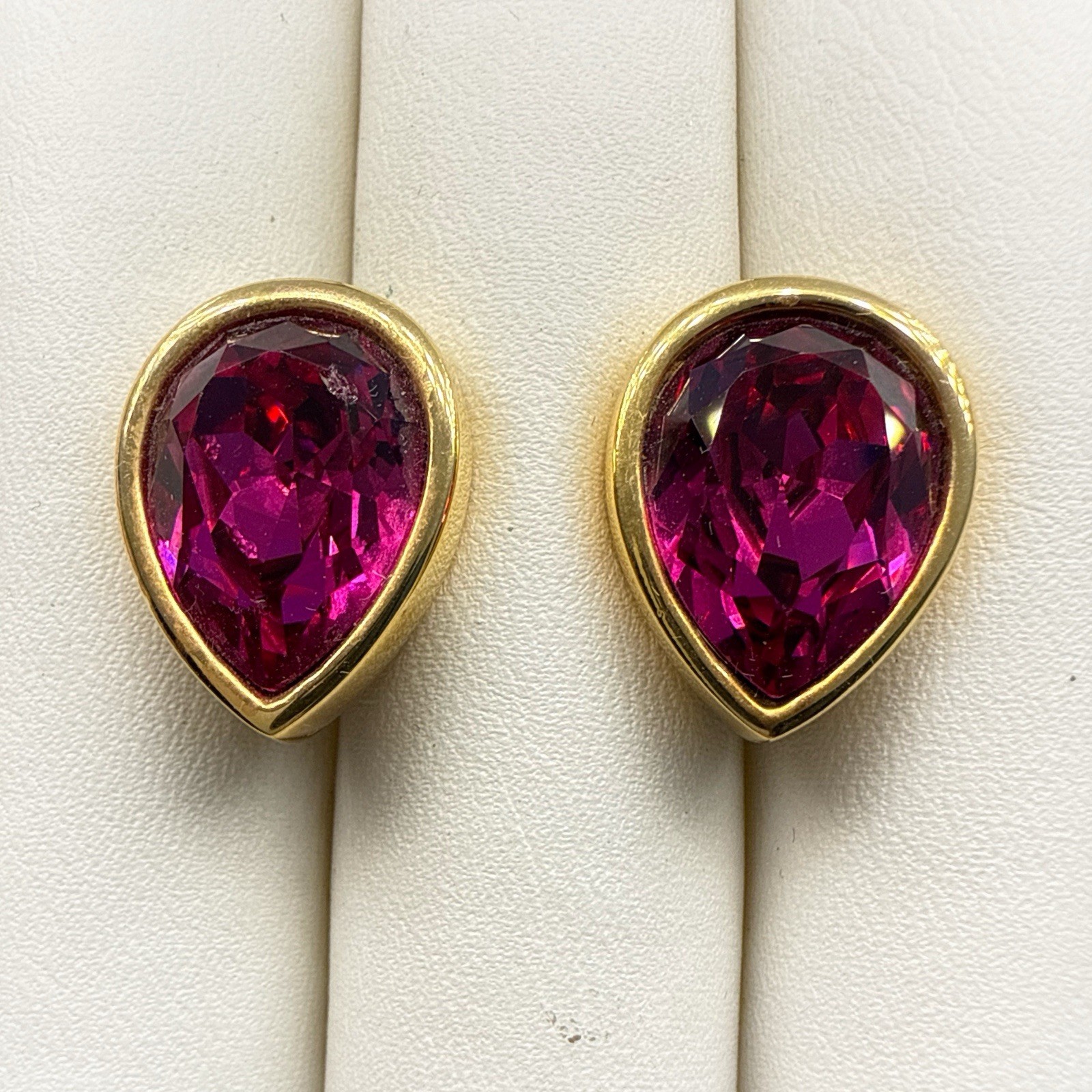 Vintage Swarovski Earrings SAL Pink Rhinestone Crystal Pear Teardrop Gold Plated