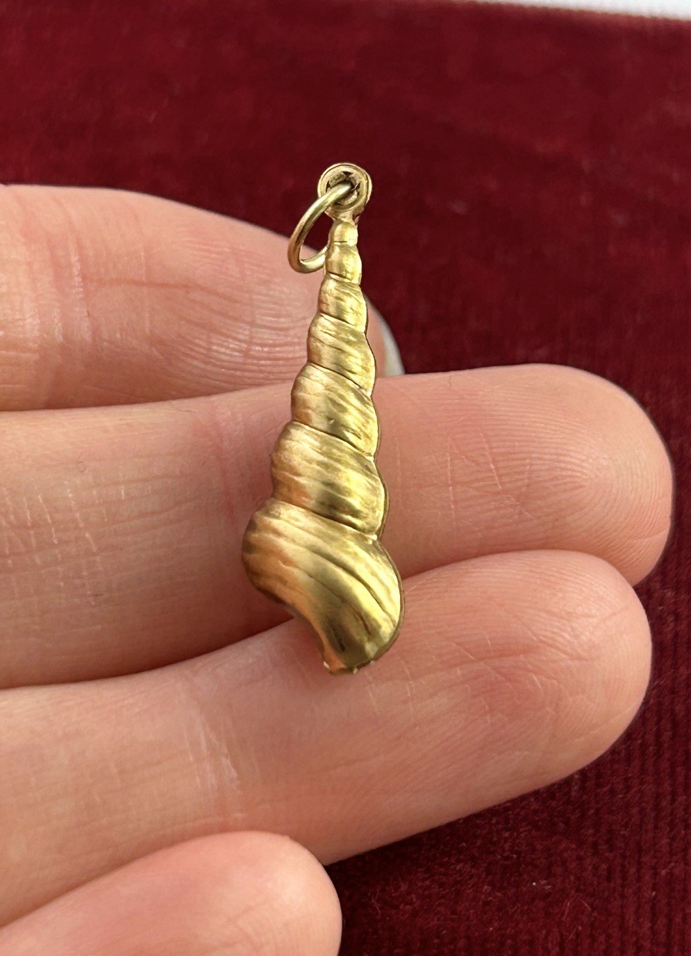 Vintage Brass Spiral Seashell Charm Puffy Shell Nautical Beach Pendant