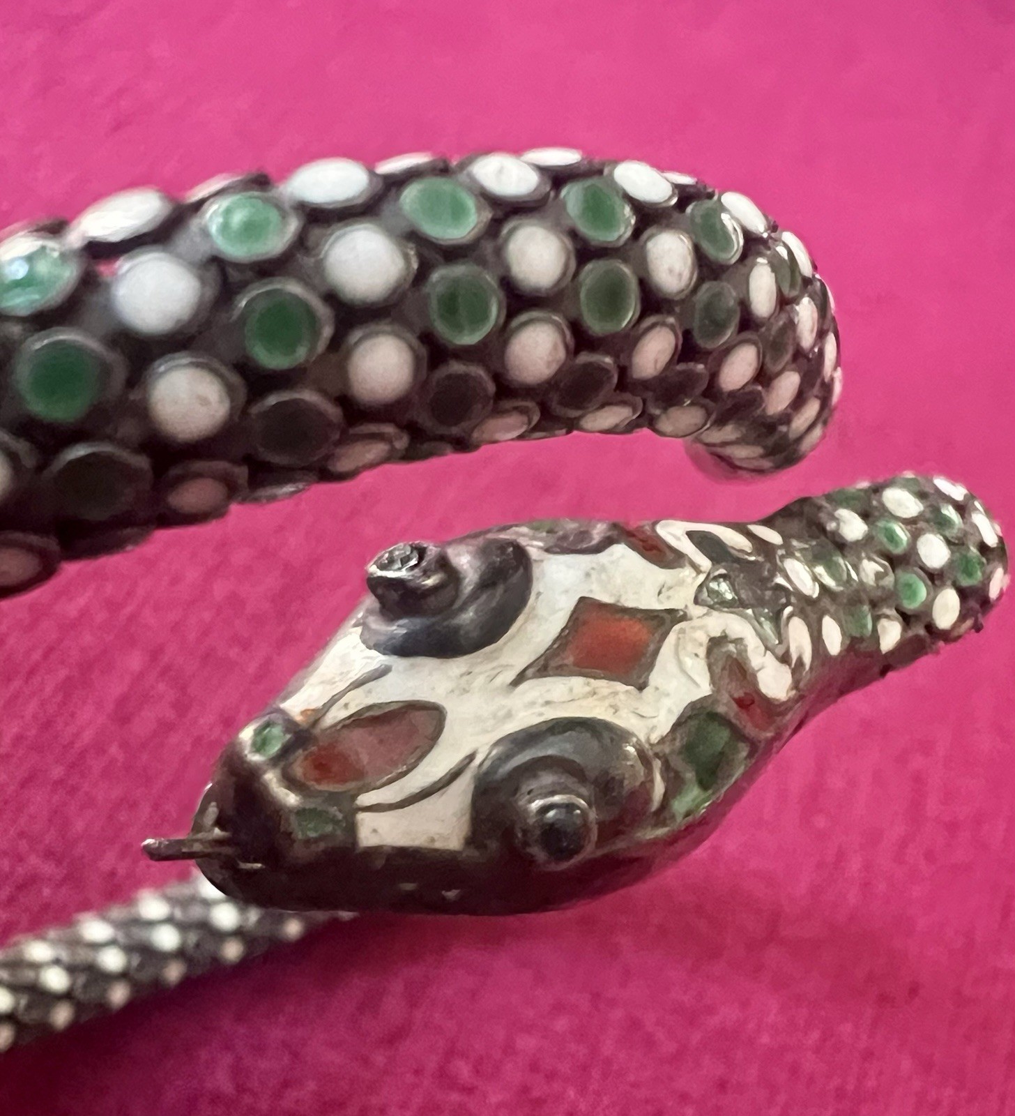 FABULOUS RARE ANTIQUE WHITING DAVIS ENAMELED WRAP SNAKE BRACELET.
