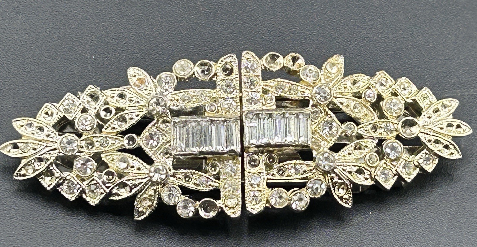 Pat Pend AT180112 Clear Rhinestones Duette Brooch Dress Clips (Missing Stones)