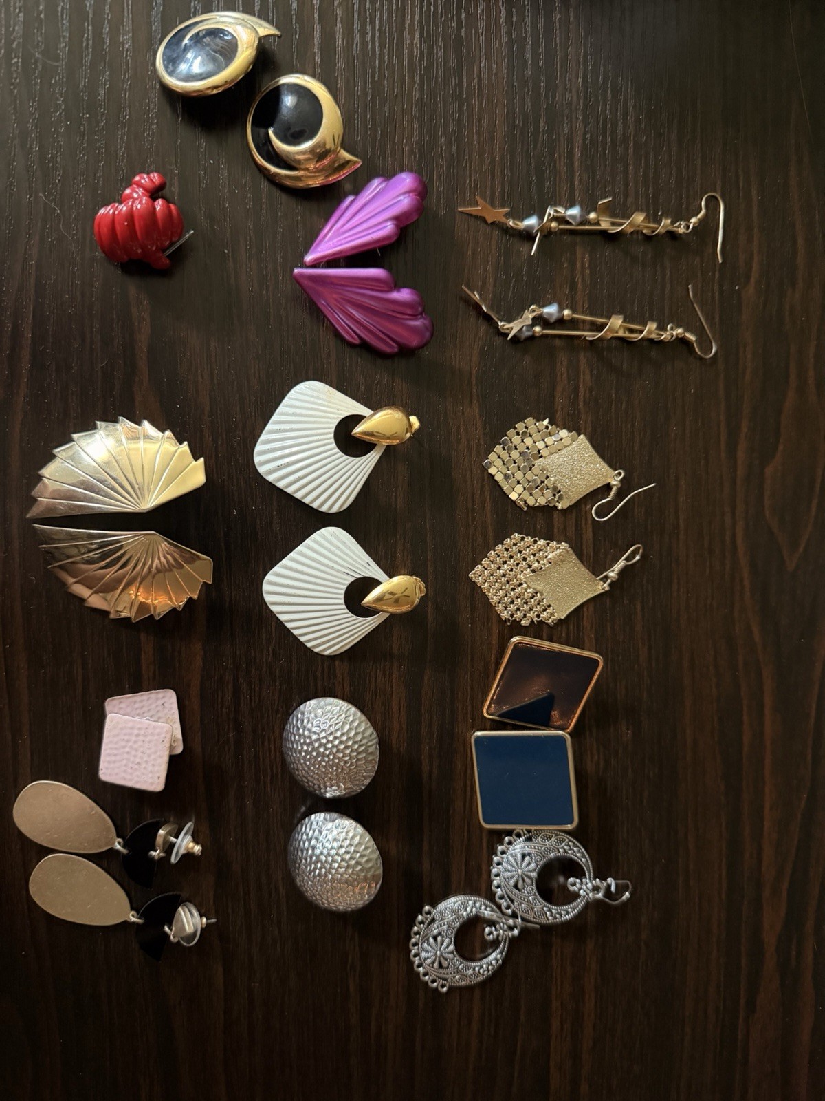 Vintage Pierced Earrings Lot Of 12 Pairs Various Lengths Styles Material