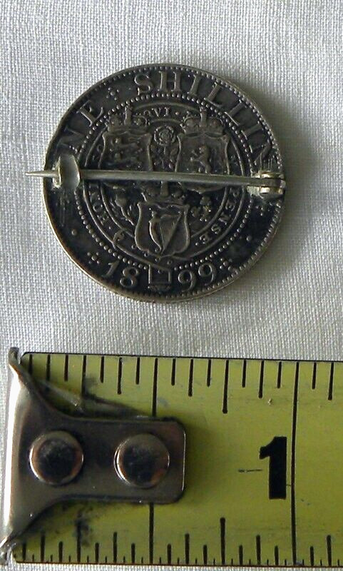 Antique Victorian Great Britain 1899 Sterling Silver Shilling Coin Pin Brooch