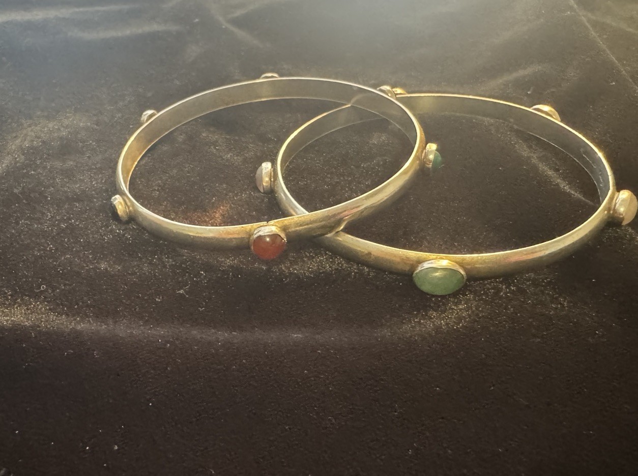 Vintage Handmade Sterling Silver Bangle Bracelets MultiStone Tulla Booth @ 1980