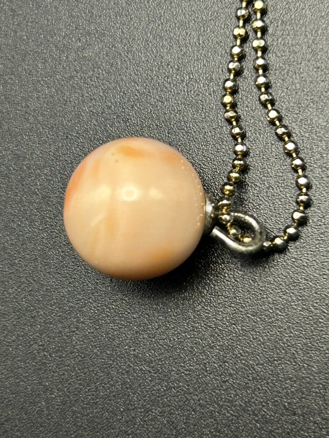 Vintage Japanese Coral Bead Pendant Necklace 11.5mm Pink Angel Skin Coral