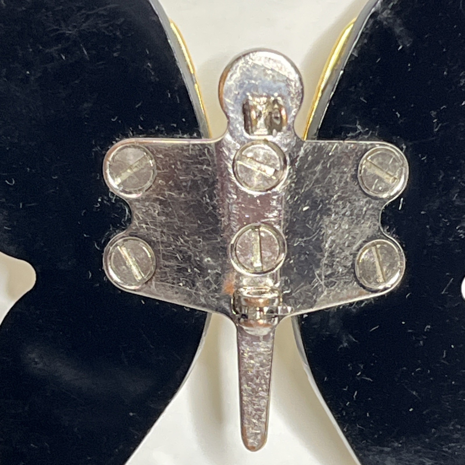 BUTTERFLY BROOCH PIN Layered Gold-Tone Metal & Black Acetate Resin 2.75″ READ