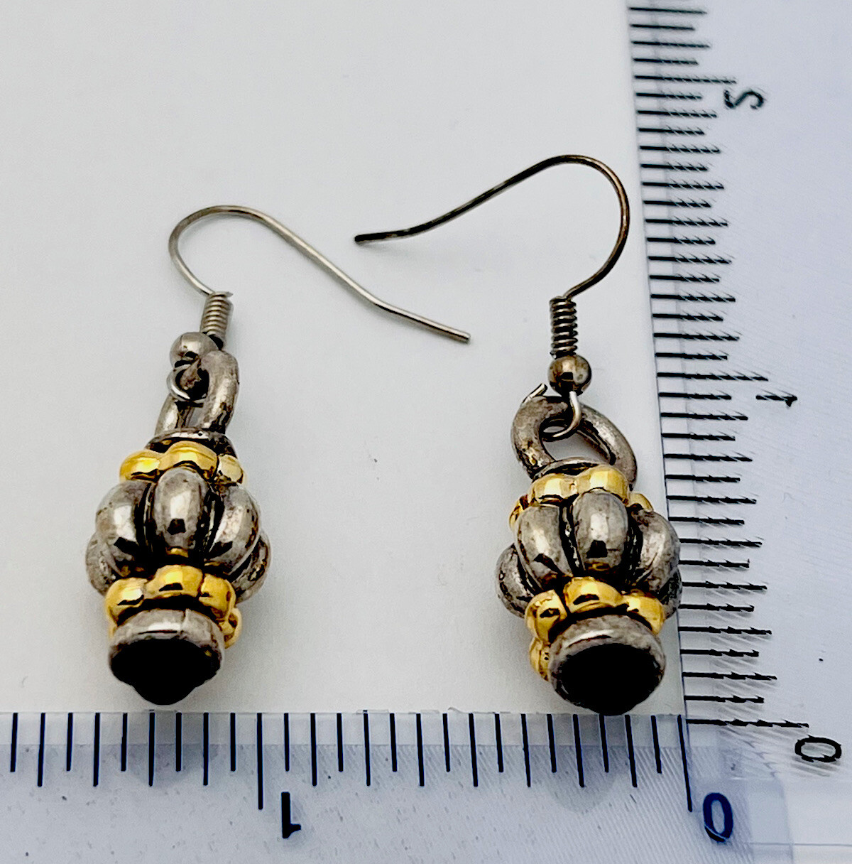 Vintage 1990s 2 Tone Designer Look Black Cabochon Pierced Earrings