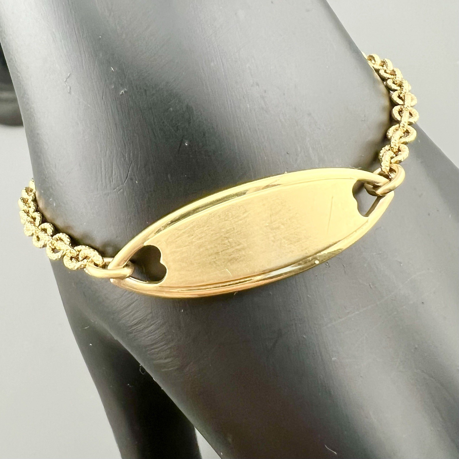Vintage Spiedel ID Bracelet Girl Heart Blank Gold Tone Signed 6”