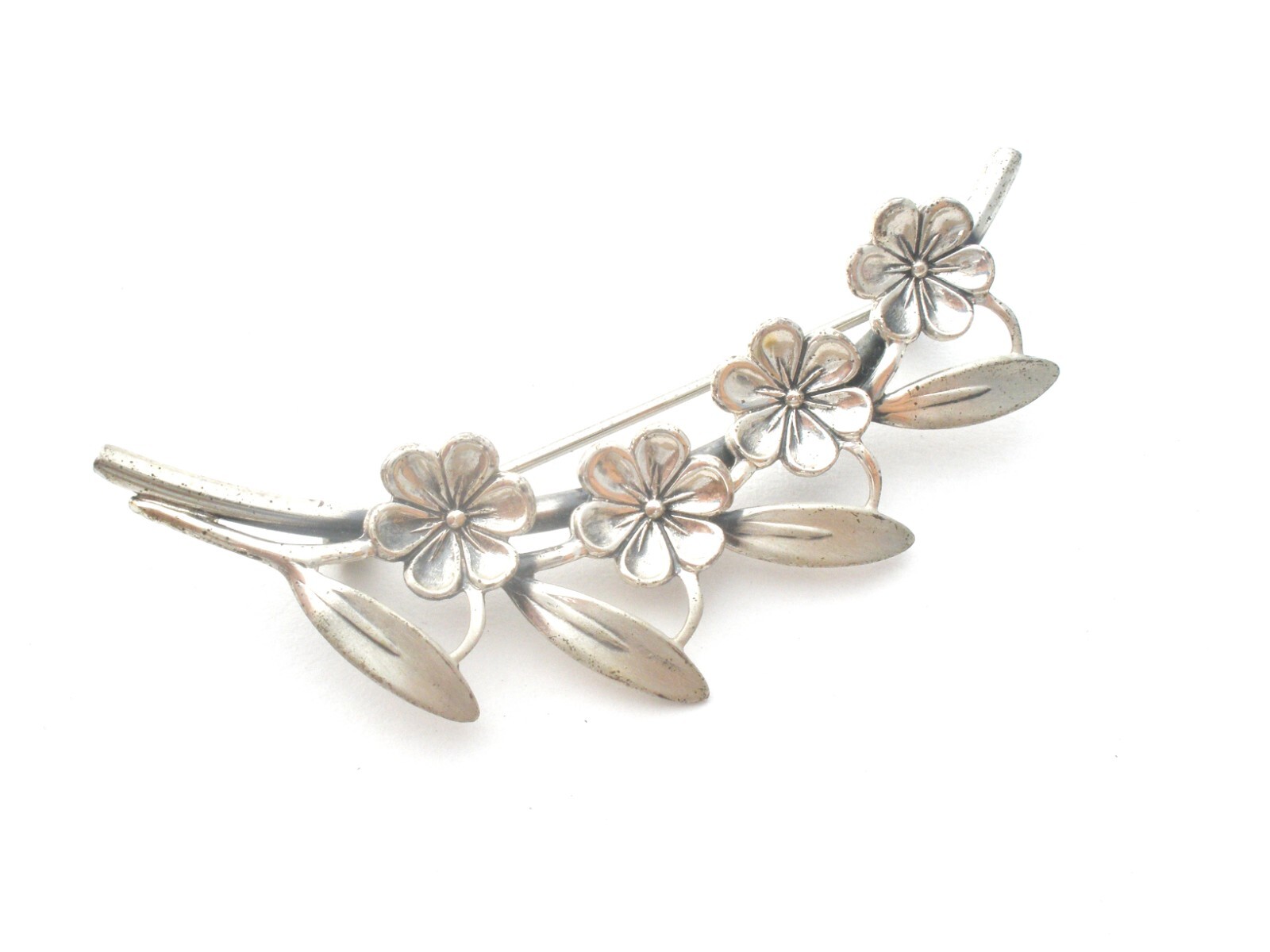Sterling Silver Brooches Lot of 3 Flower Leaf Art Beau Rhinestone Vintage Pins