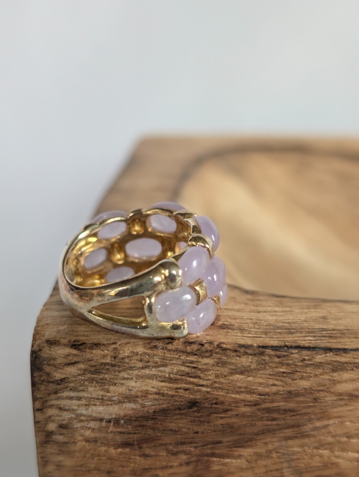 Vintage Lavender Jade Jadeite Bubble Ring Gold Tone Sterling Silver Size 6