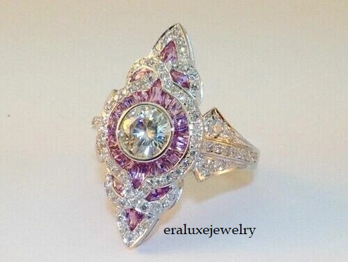 3.10Ct Art Deco Style Lab Created Diamond Anniversary 14K White Gold Finish Ring