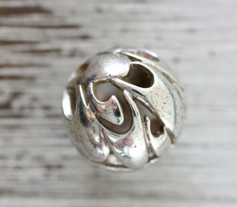 VINTAGE BALL ORB CUT OUT STERLING SILVER PENDANT 925 DESIGNER PRETTY SLIDE