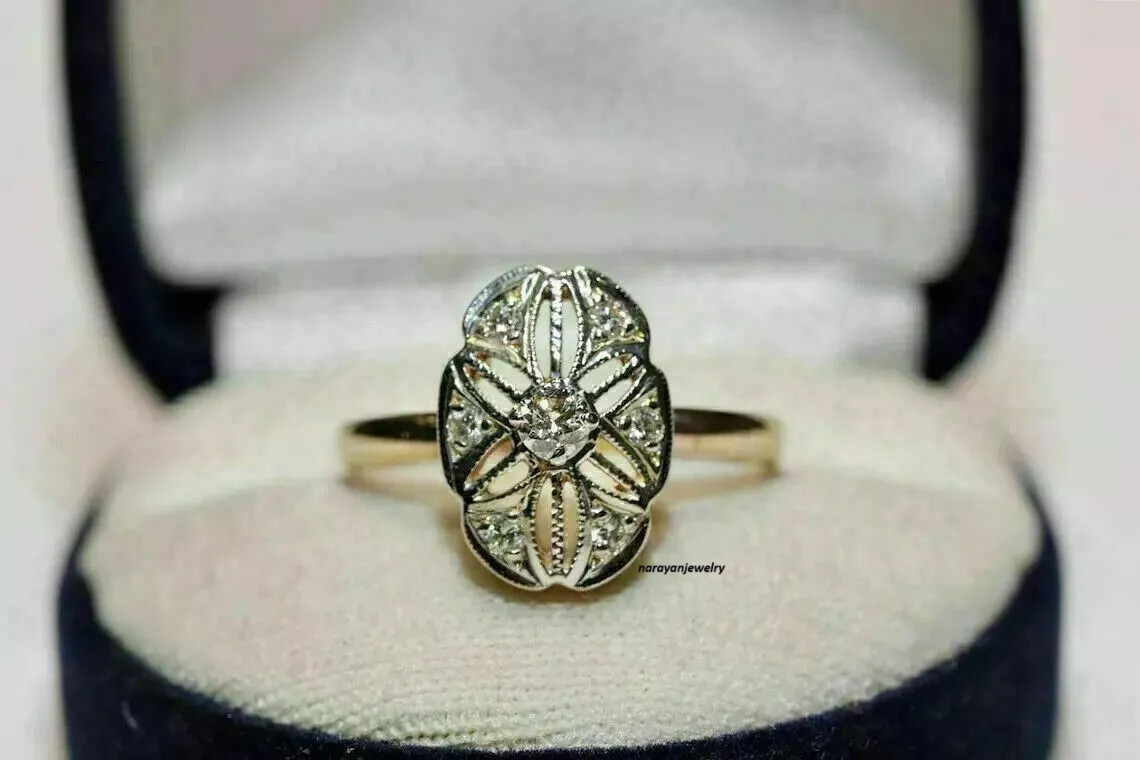 Art Deco Vintage 1.5Ct Round Lab Created Diamond 14K Yellow Gold Engagement Ring