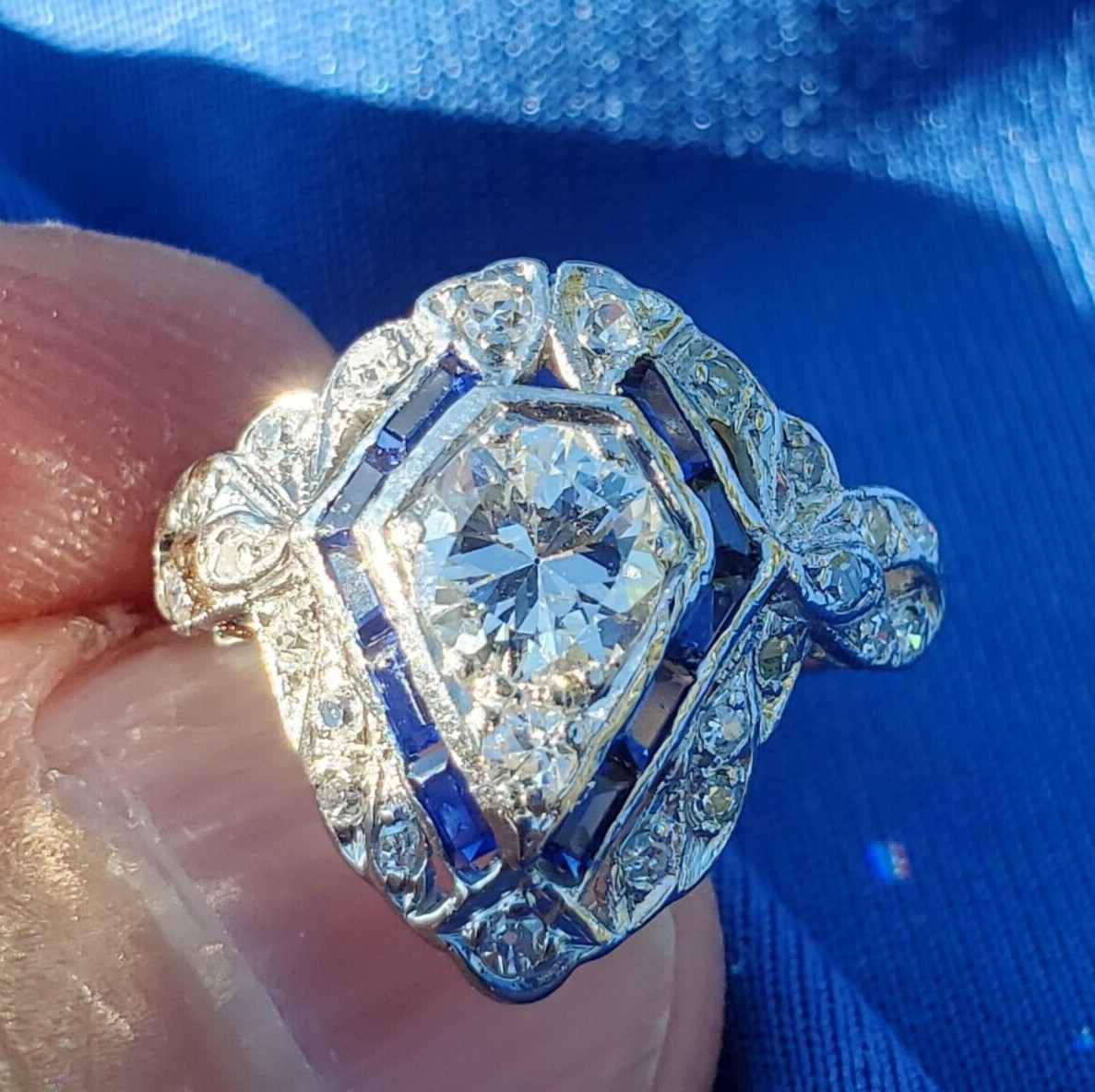 Original EARTH MINED DIAMOND Deco Engagement Ring PLATINUM Statement Solitaire 5