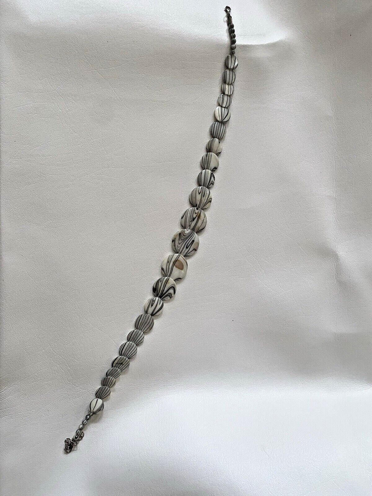 Reversible Vintage Bone Or Stone Bead Necklace – Flat Disk Beads – 18″ Lobster