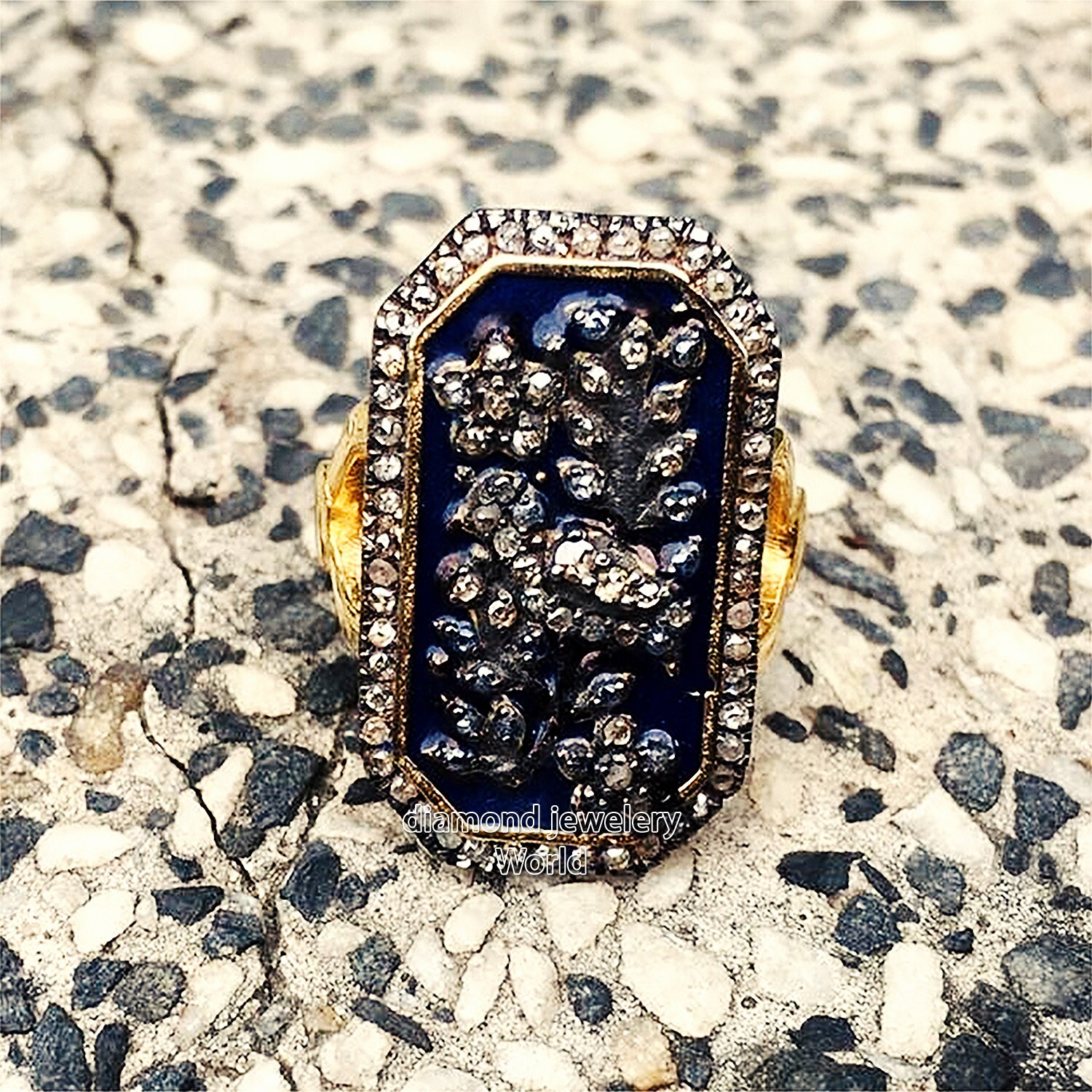 2.30ctw Genuine Old Mine Rose Cut Diamond Enamel Victorian Silver Ring Jewelry