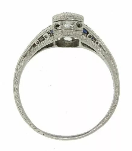 Art Deco Round Cut Lab Created Diamond Sapphire 14Ct White Gold FN Wedding Ring