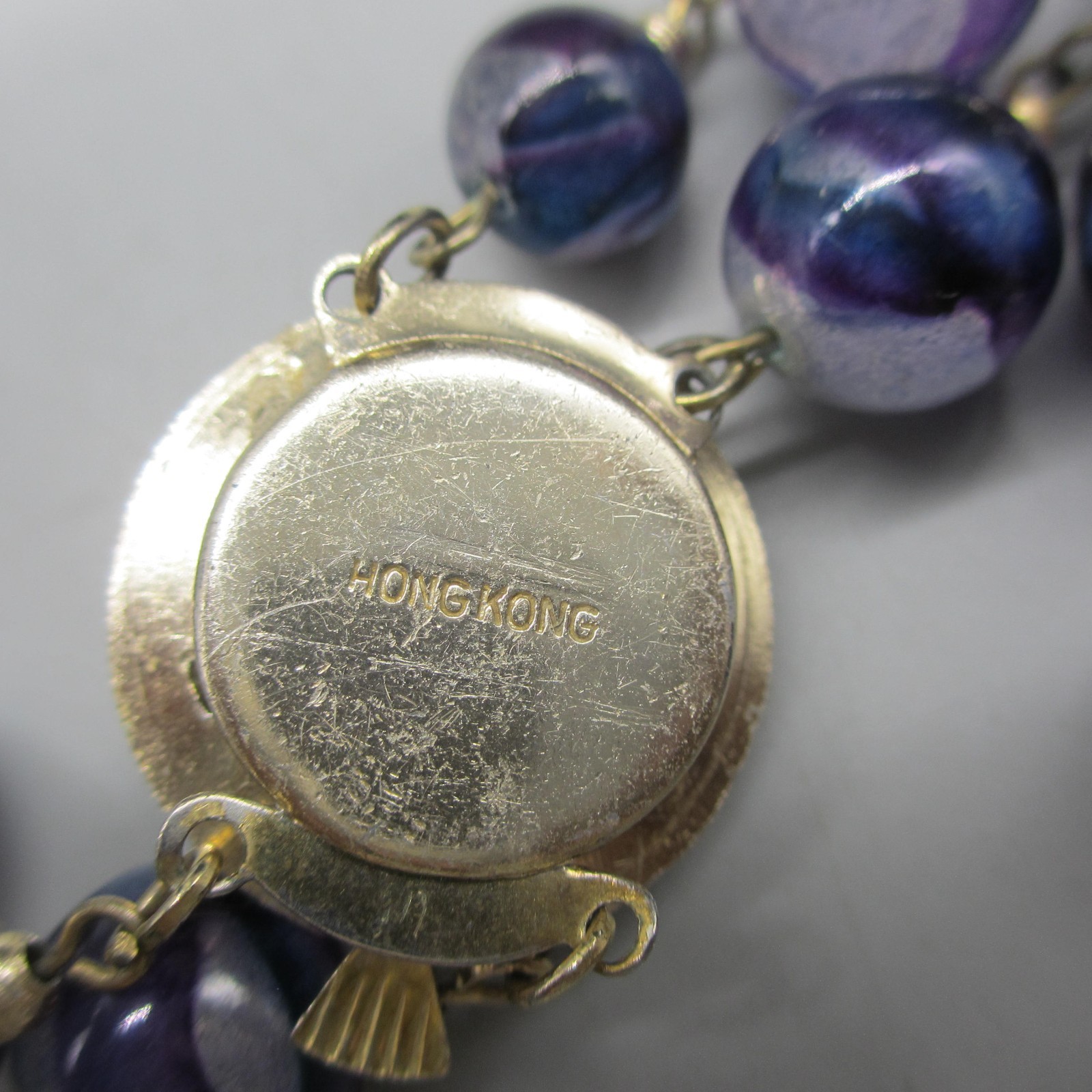 Vintage Hong Kong Necklace Earrings Set Beaded Blue Purple Clip Ons 23 Inch
