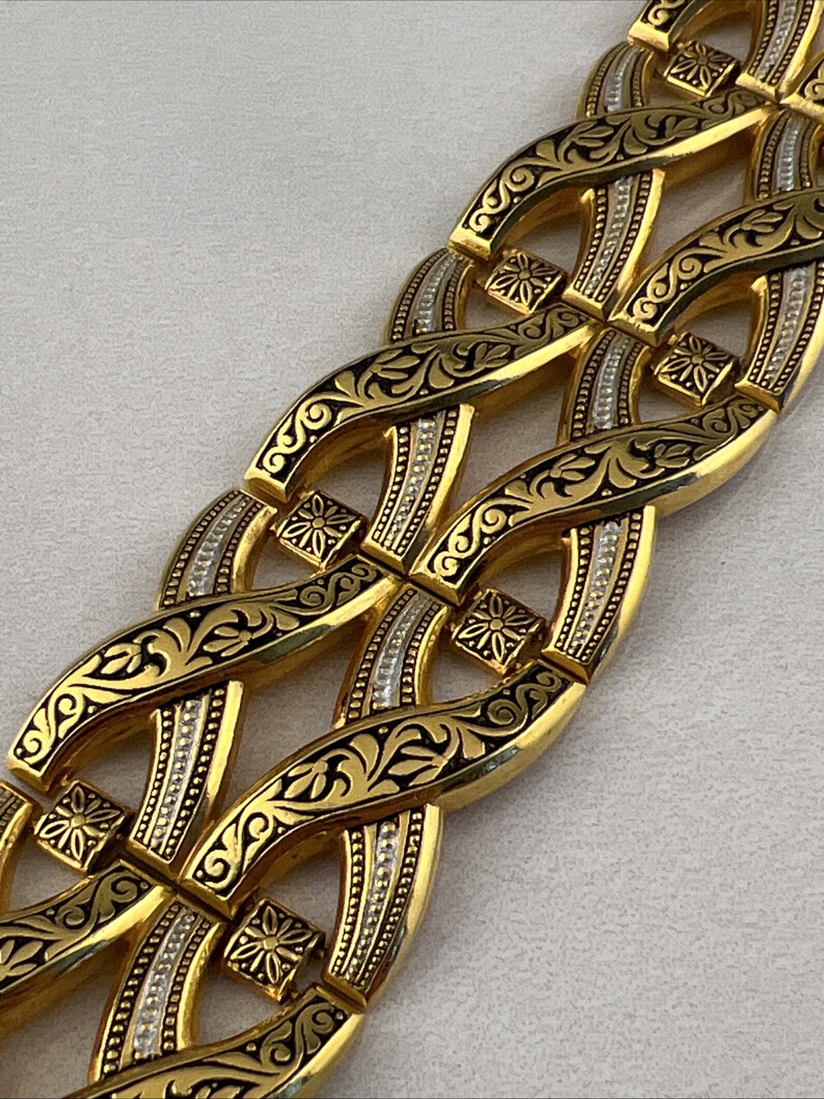 Vintage Gold Tone Chain Link Cuff Bracelet Signed