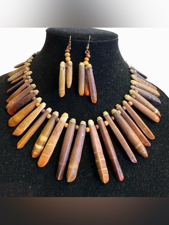 Vintage 1960’s Sea Urchin Spine Collar Necklace and Earrings Set RARE Jewelry