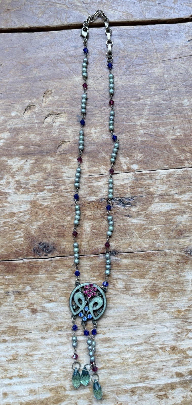 Anne Koplik Designs Vintage Style Crystal Art Nouveau Necklace Signed