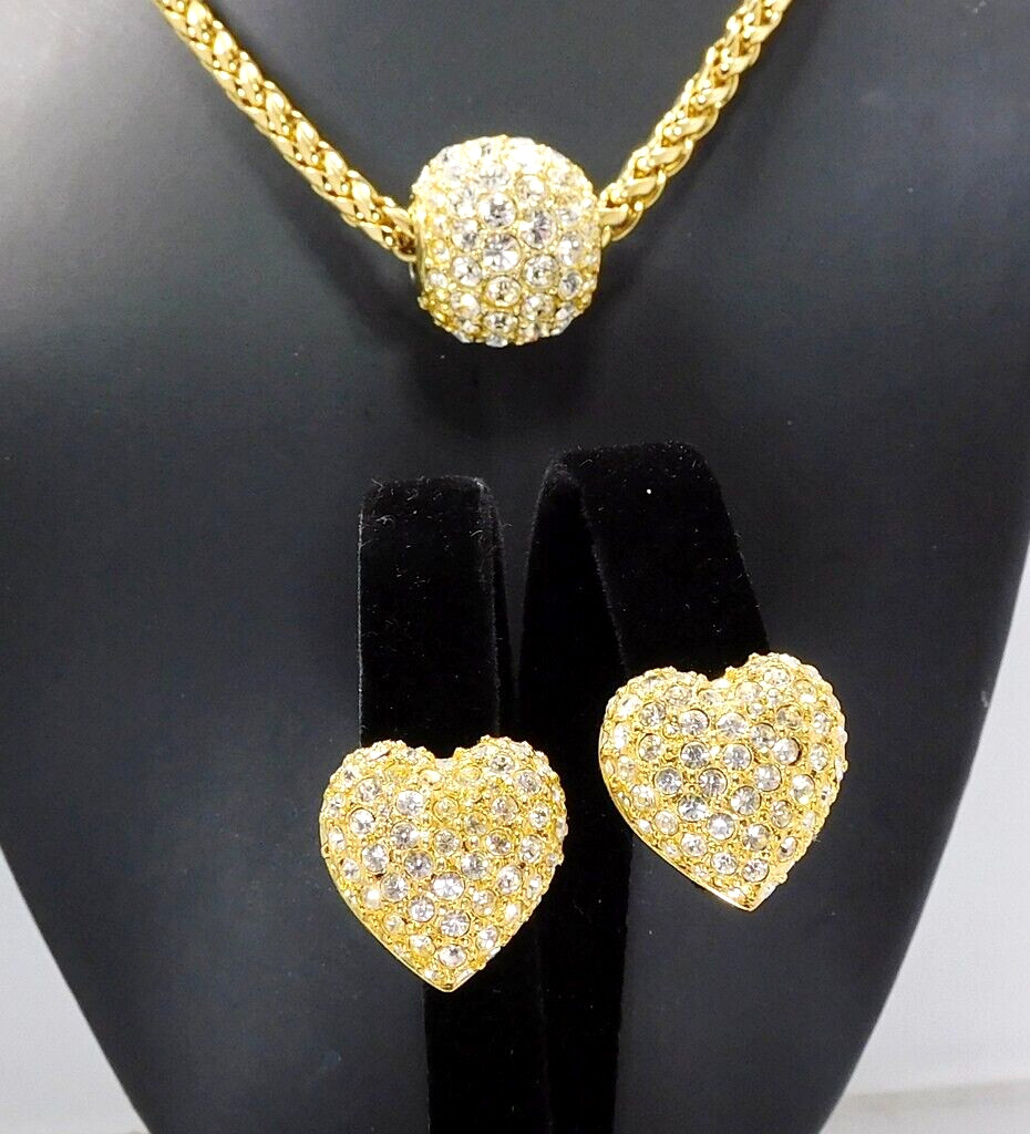 Joan Rivers Crystal Pave Sliding Ball Pendant Necklace and Heart Clip Earrings