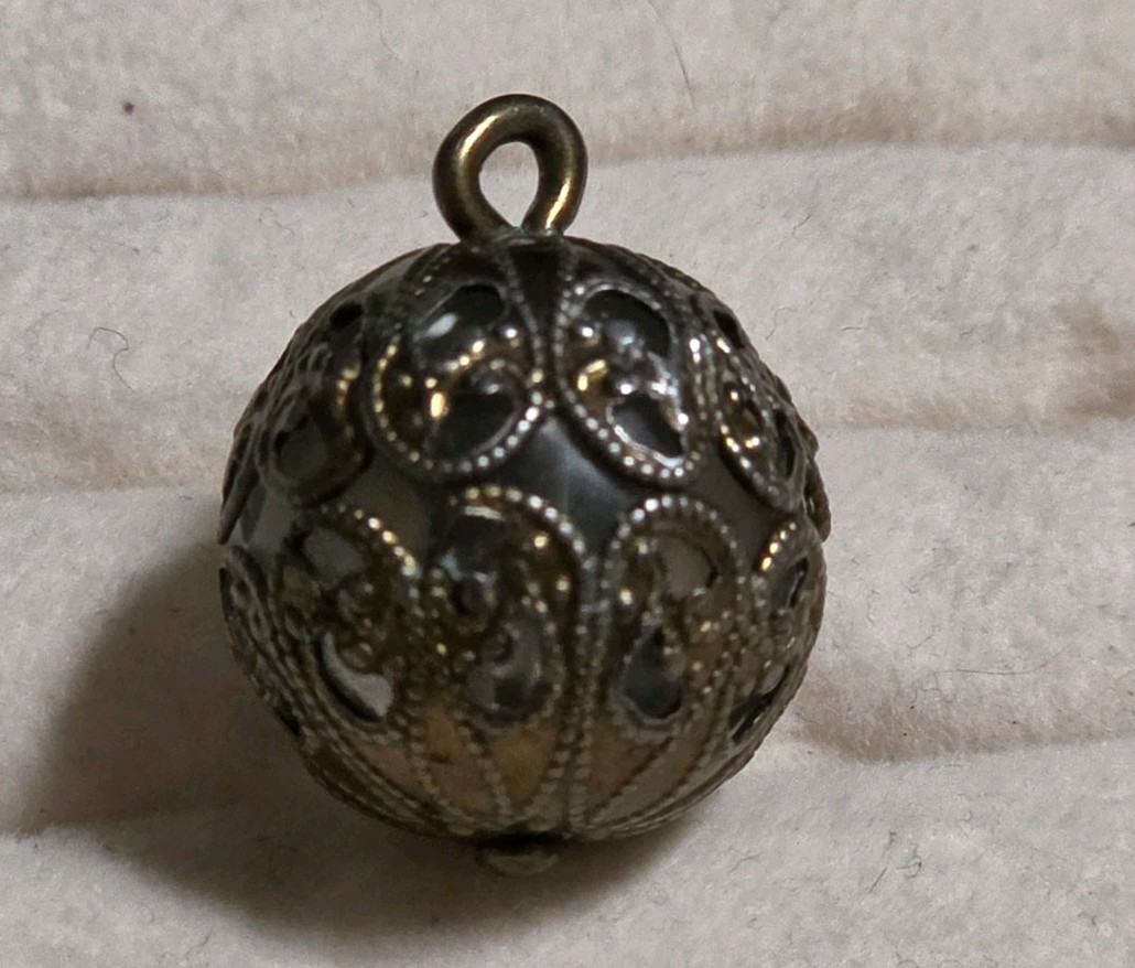 Victorian Bronze Openwork Ball Pendant Over Crystal Ball Very Interesting Piece