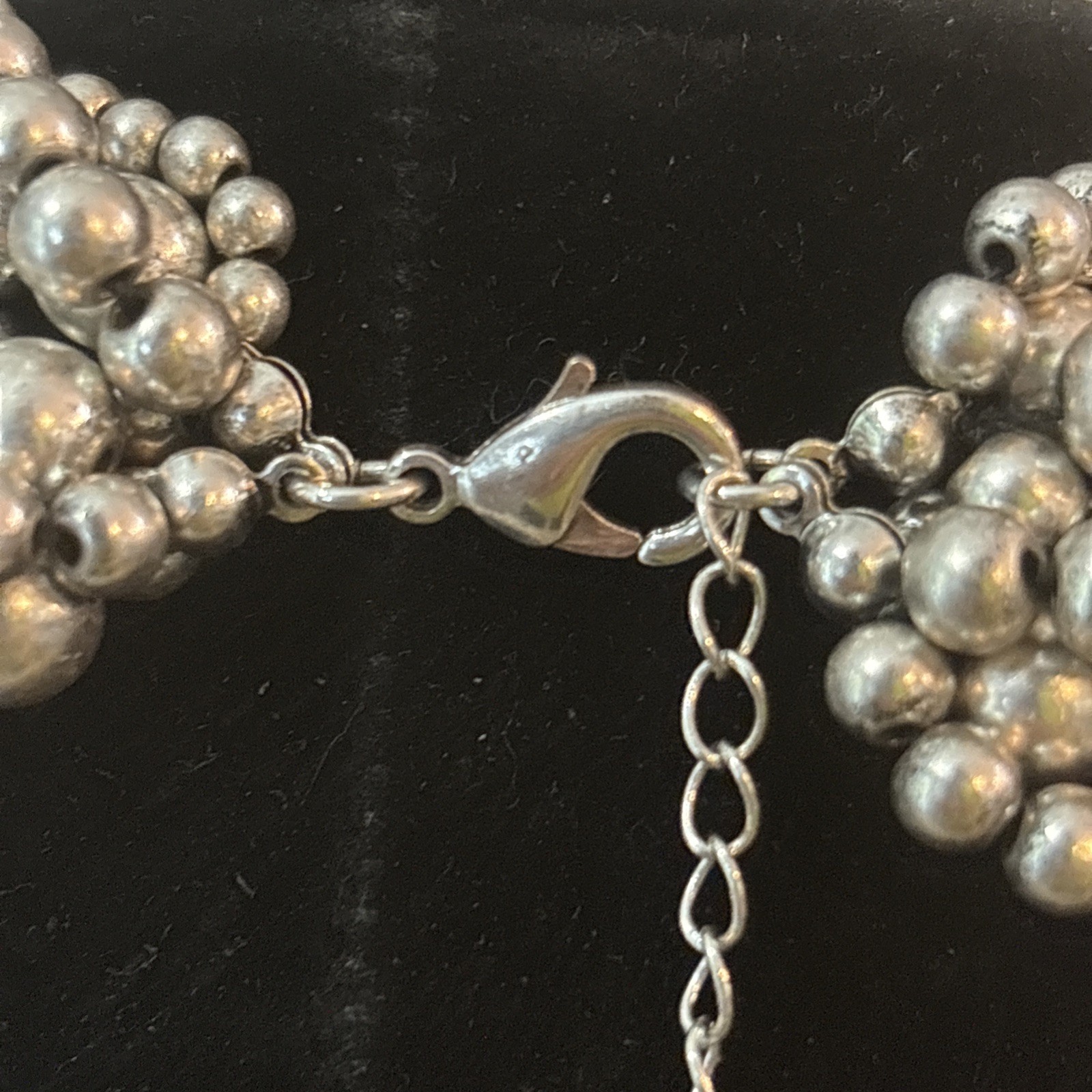 Vintage Gray Silver Layered Multi-Strand Faux Pearl Statement Necklace 17”