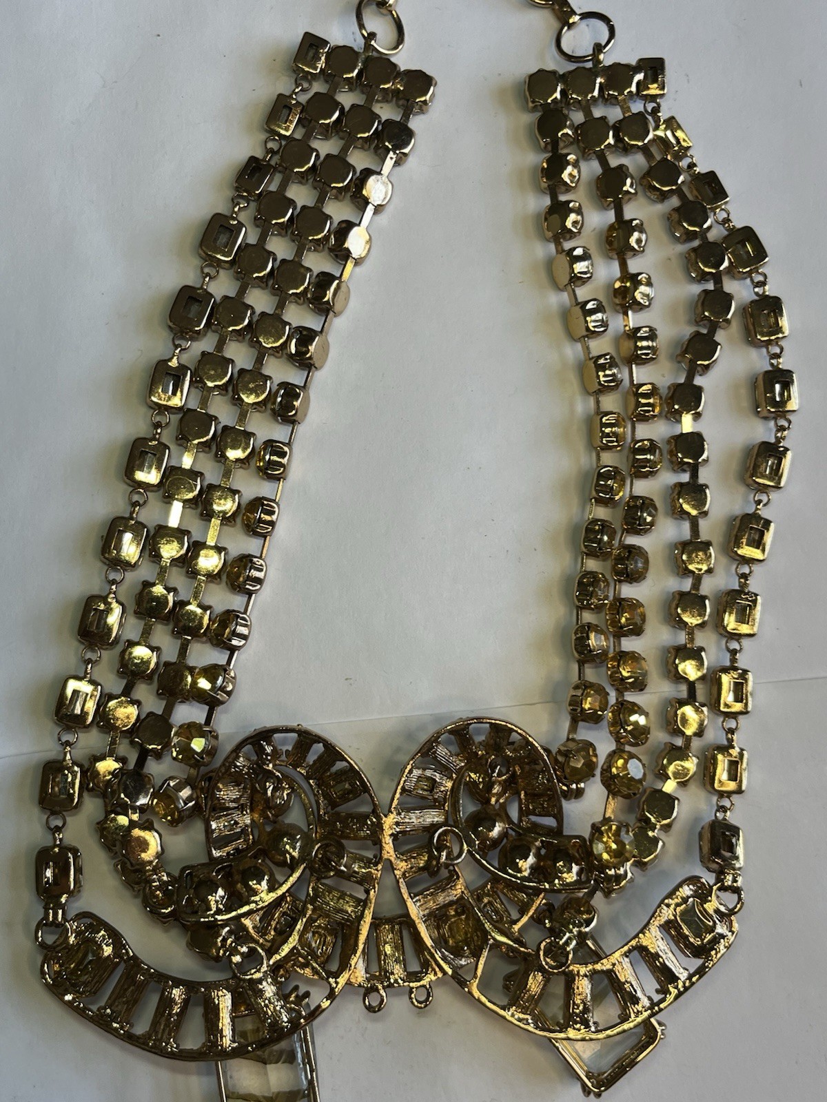 Spectacular Statement Gold Tone Bib Necklace 4 Strand Amber Smokey Clear!!!