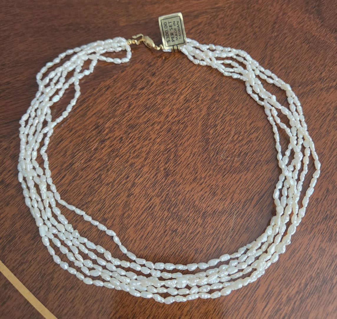 Vintage 6 Strand Genuine Natural Freshwater Rice Pearl Beaded Necklace 18″