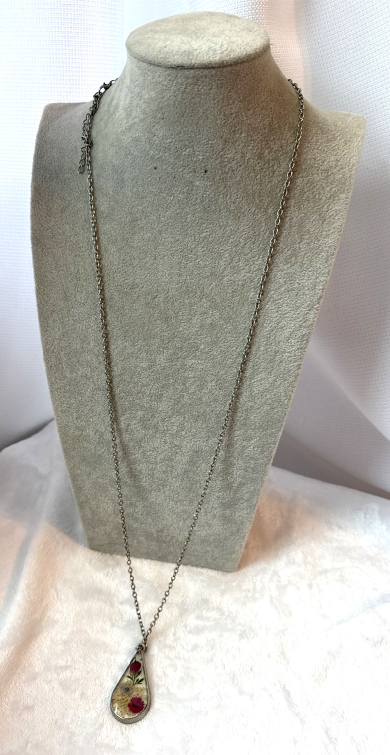 Dainty long chain Minimalist dried pressed flowers epoxy Necklace coquette boho