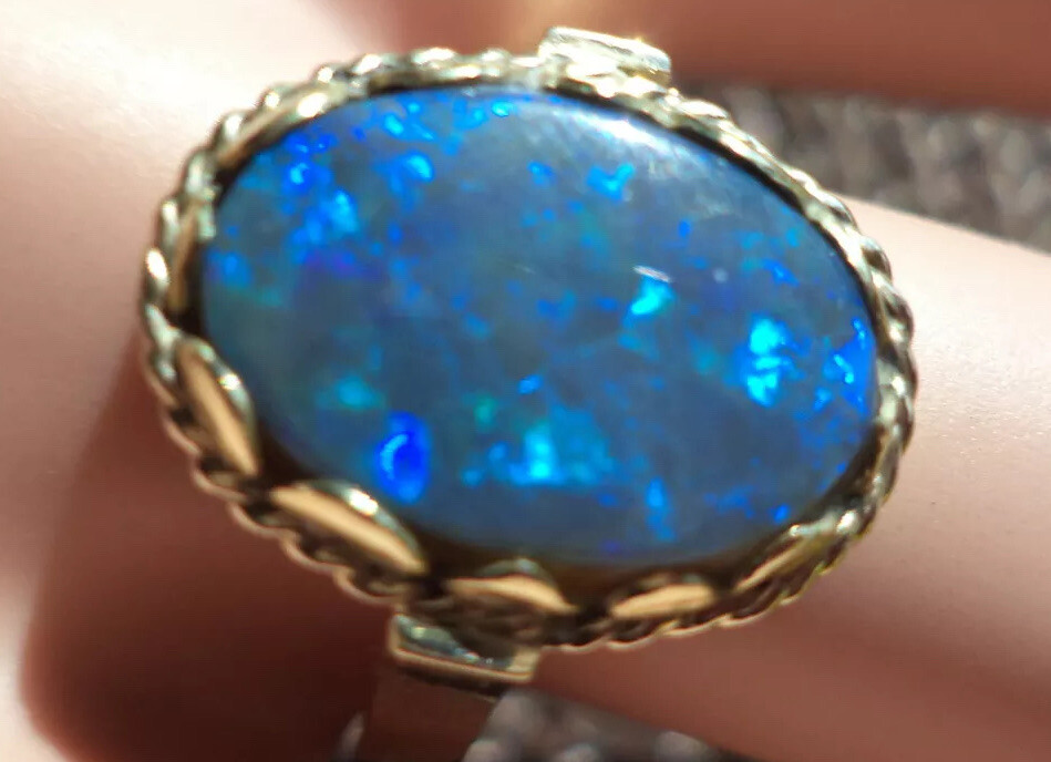 7 1/4 Vintage 14k APPROX 14×10 AUSTRALIA BLACK OPAL Ring