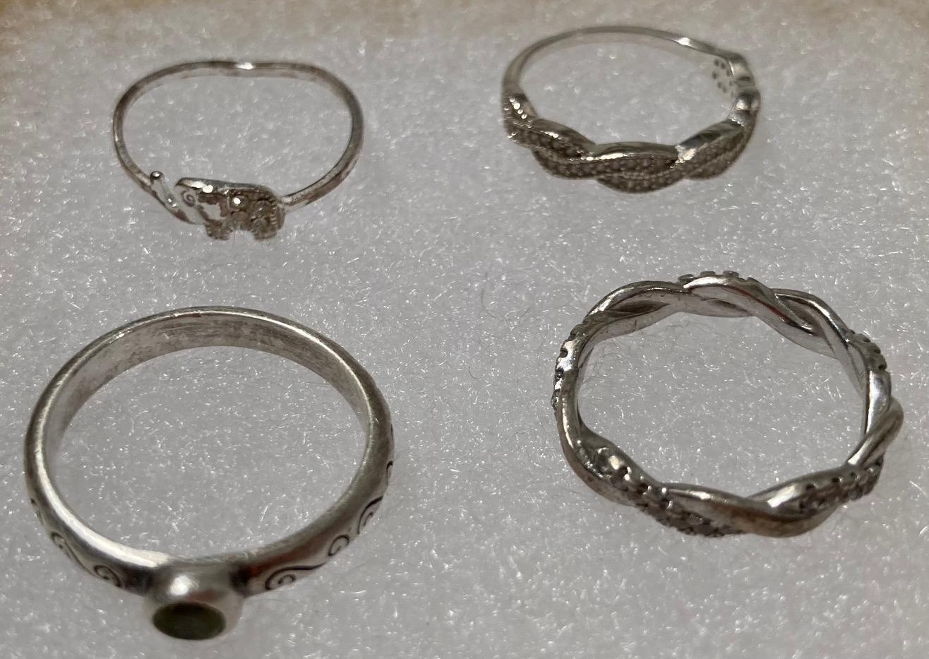 Vintage Lot of 4 Sterling Silver Rings, Assorted Sizes and Styles, Nice Designs