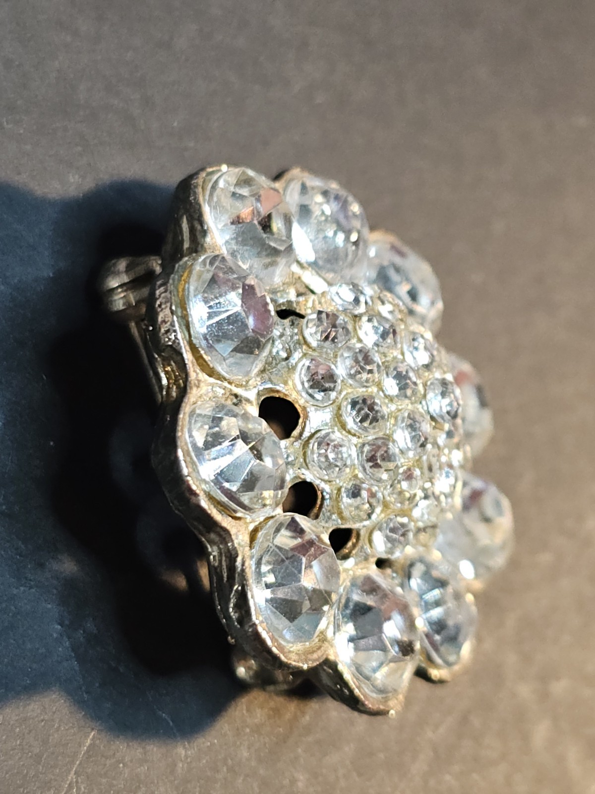 Vintage Rhinestone Flower Brooch Dome Center Cluster Clear Stones Pin Daisy