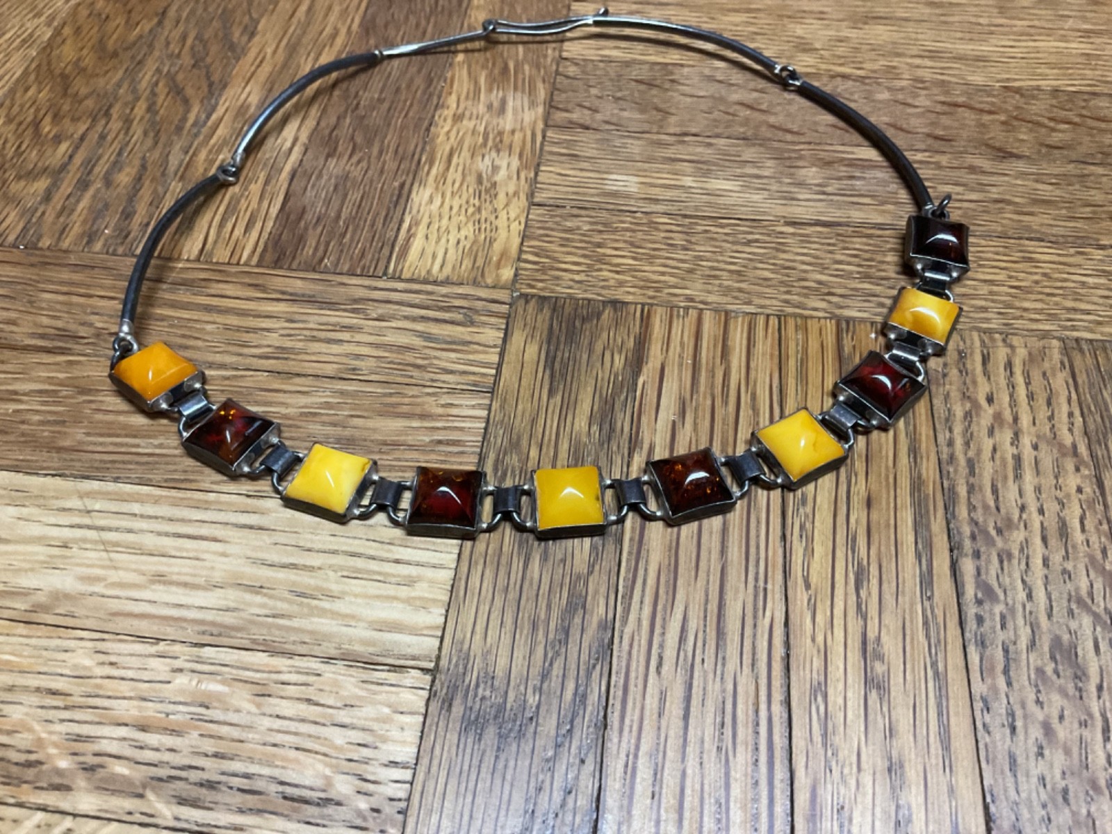 Vintage Polish Baltic Amber Necklace Sterling Silver 925 Mid Century Modern