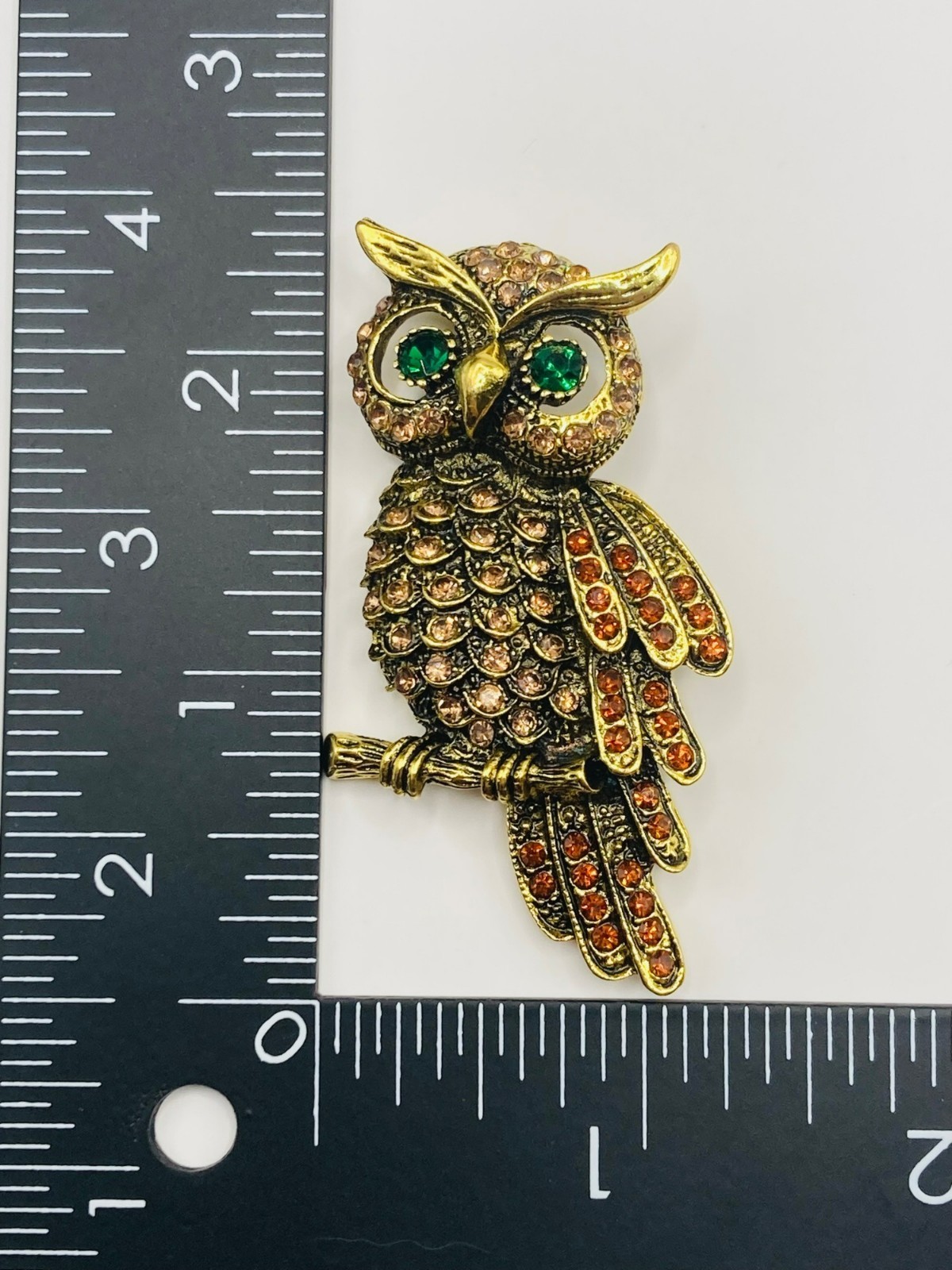 Gold-Tone Rhinestone Owl Brooch -29B